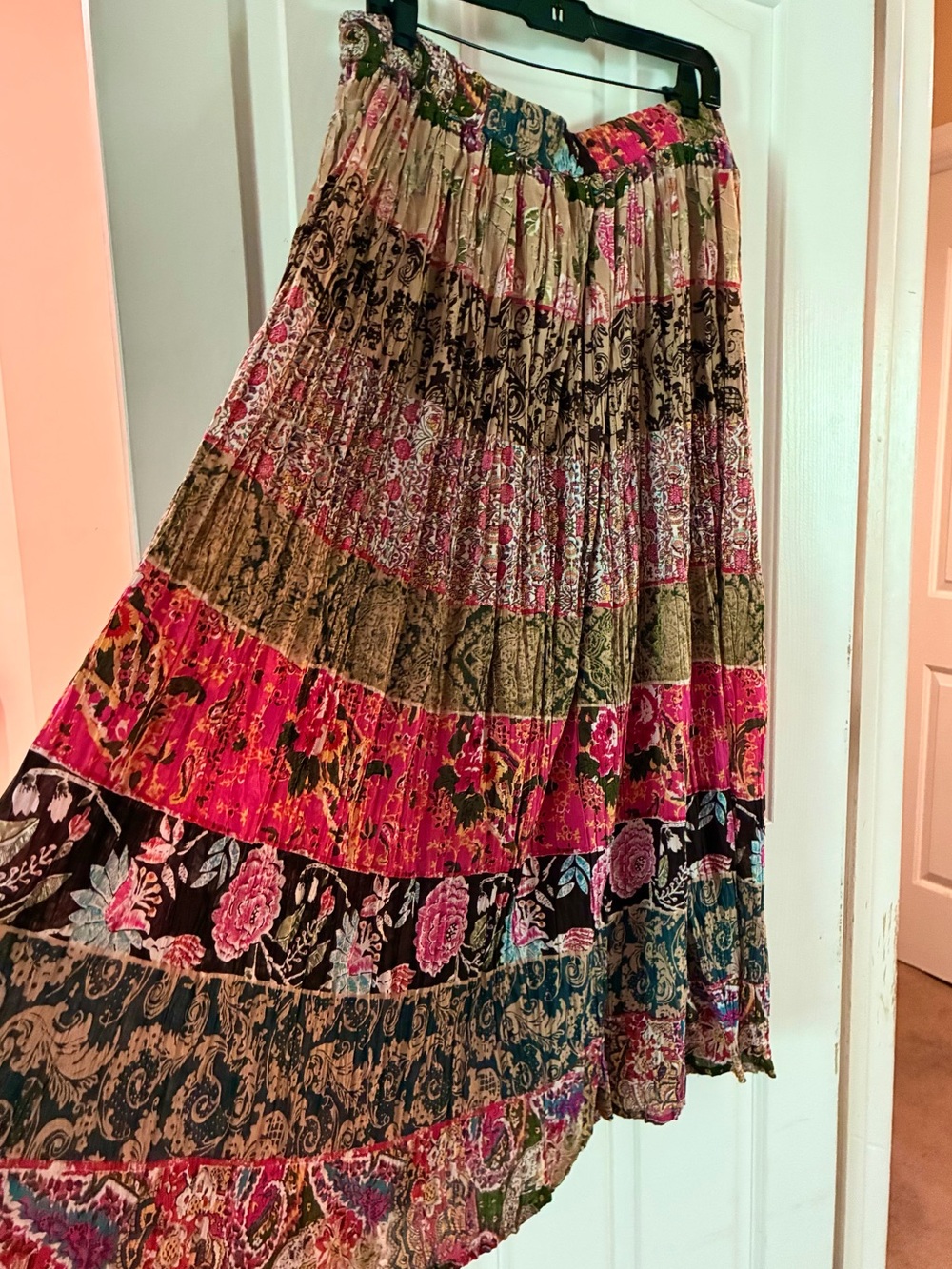 Bohemian Floral Tiered Cotton Maxi Skirt in Multicolor Oversized size XL